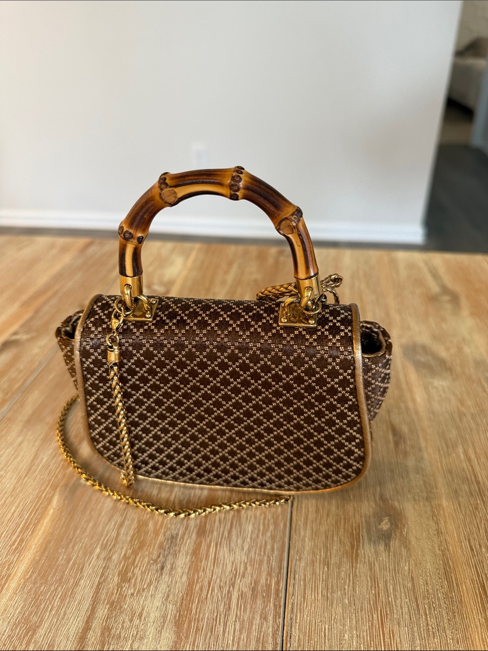 Gucci 1947 nano Brown Bamboo-Handle Crossbody with Gold Chain - Picture 2 of 5